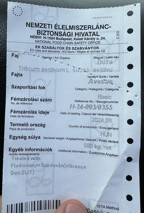 Семе пшеница Авеню - първо размножение обеззаразено