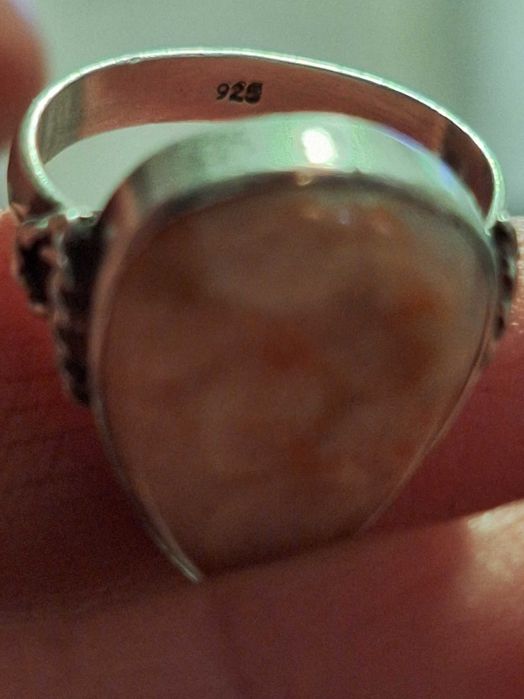 Inel argint 925,vintage,cu coral fosil,nr 7.