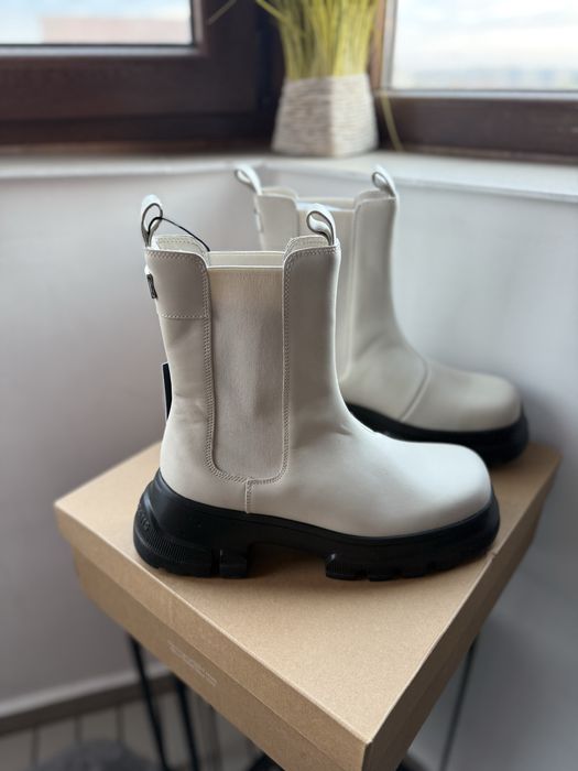 Tommy Jeans Chunky Leather Chelsea cizme dama cu platforma albe 39 noi