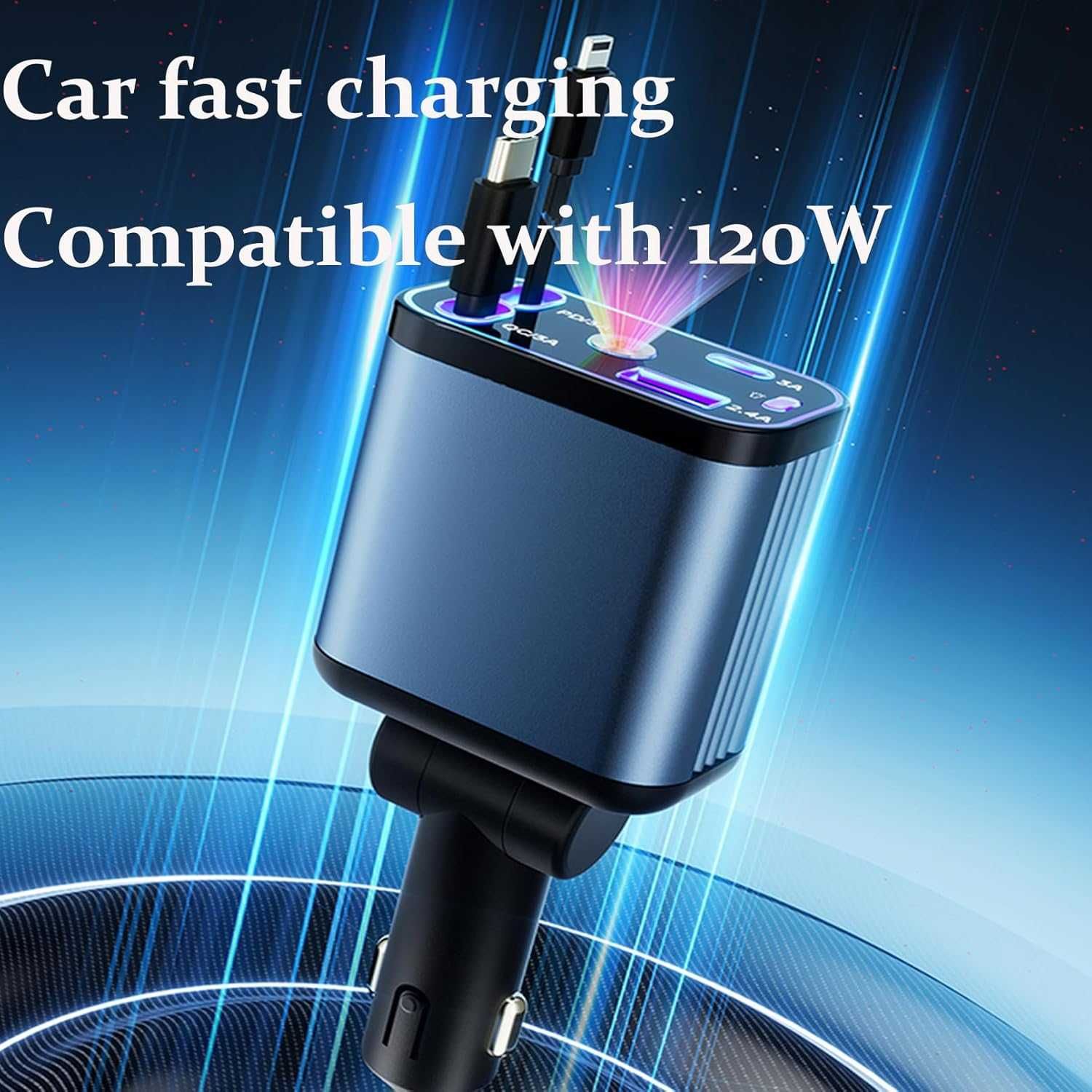 Smart Зарядно За Запалка, Кола, Fast Charge, LED прожекто, 120W