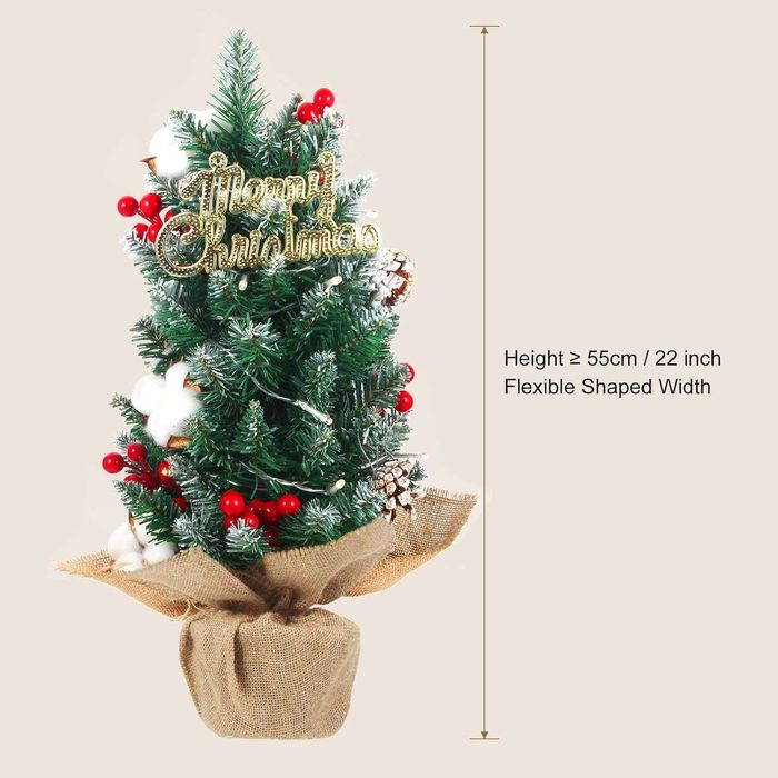 Коледна елха дръвче с украса и лампички 55см