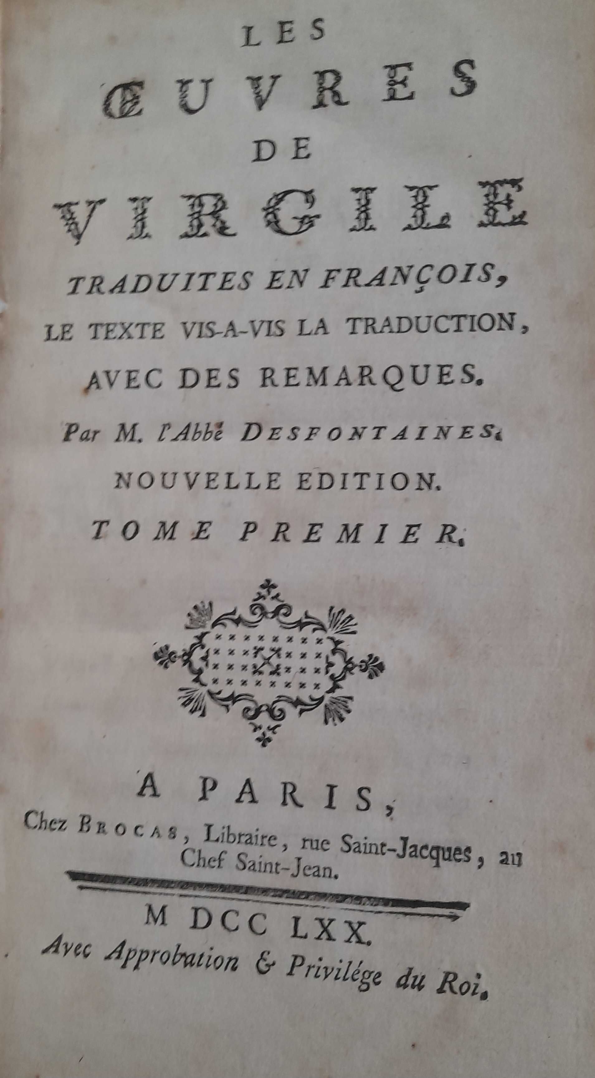 Les oeuvres de Virgil en latin et en francois, 1769.