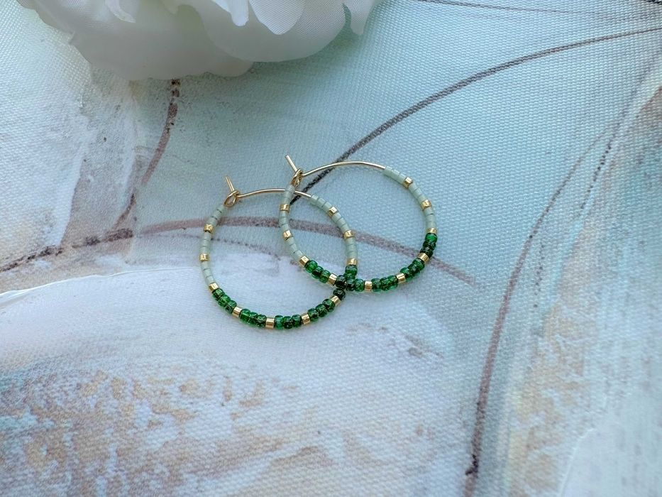 Ръчно изработени обеци халки - Неръждаема стомана и Японски мъниста