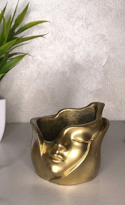 Suport decorativ din ipsos, față sculpturală aurie, handmade