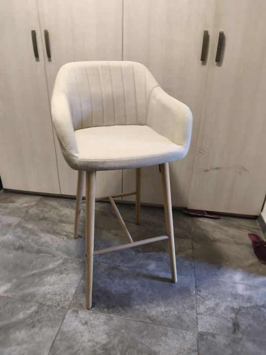 Scaune bar jisk (3 bucăți) / lemn / tapiserie stofa bej