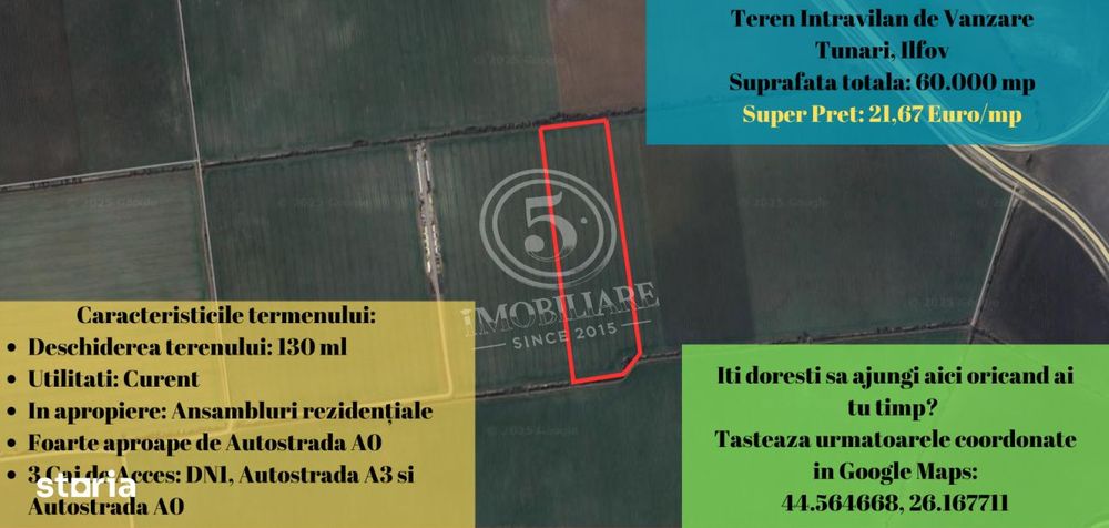 Tunari- Teren Intravilan de Vanzare- 21,67 Euro/mp