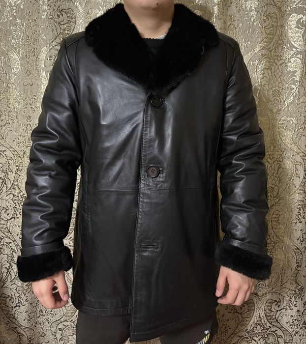 Натуральная кожанная дубленка с норковым воротником