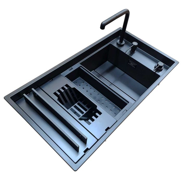 Chiuveta bucatarie compozit Elleci Dialogo 360 negru mat 860x460x220mm