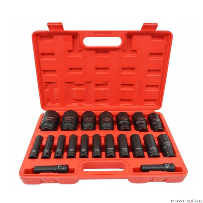 Set chei tubulare de impact lungi, 1/2" 10 - 38 mm, 20 piese, Verke