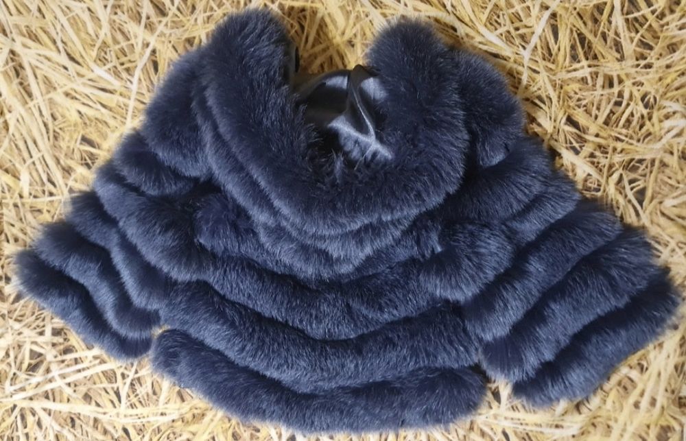 Луксозно яке от естествена кожа и гъст косъм от лисица/XS/цвят мастило