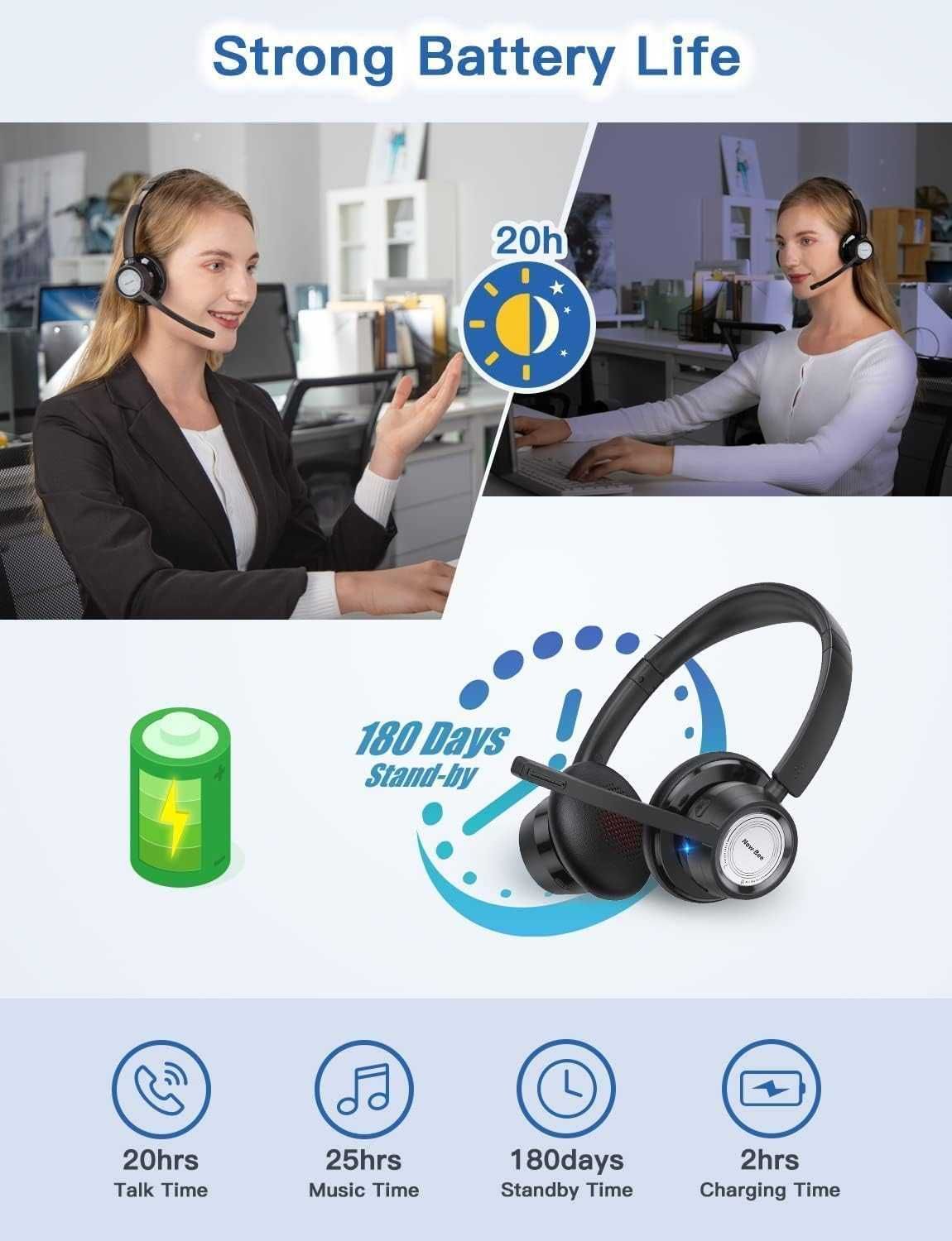 Căști fără fir Bee noi,Bluetooth,Wireless,microfon,dongle USB,20 ore