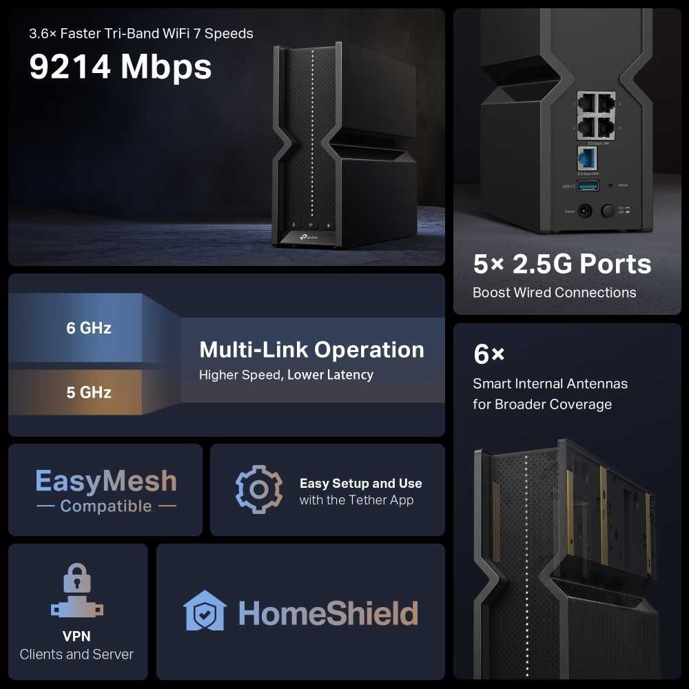 Wi-Fi роутер TP-Link  	Archer BE800 BE19000 Tri Band Wi-Fi 7