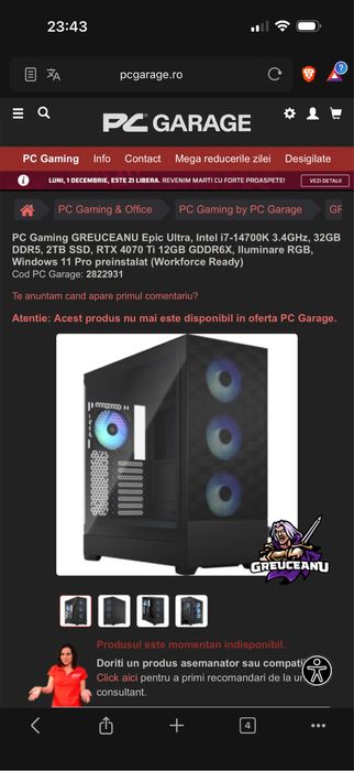Vand PC Gaming i7-14700K / RTX 4070 GREUCEANU EPIC ULTRA