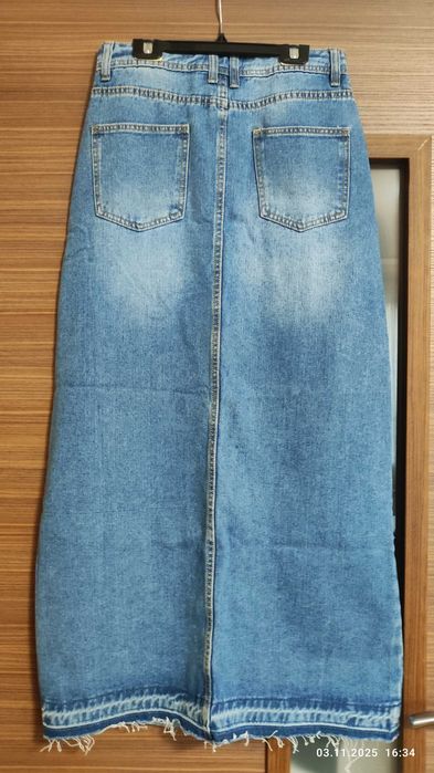 Нова Дълга дънкова пола с цепка, размер S