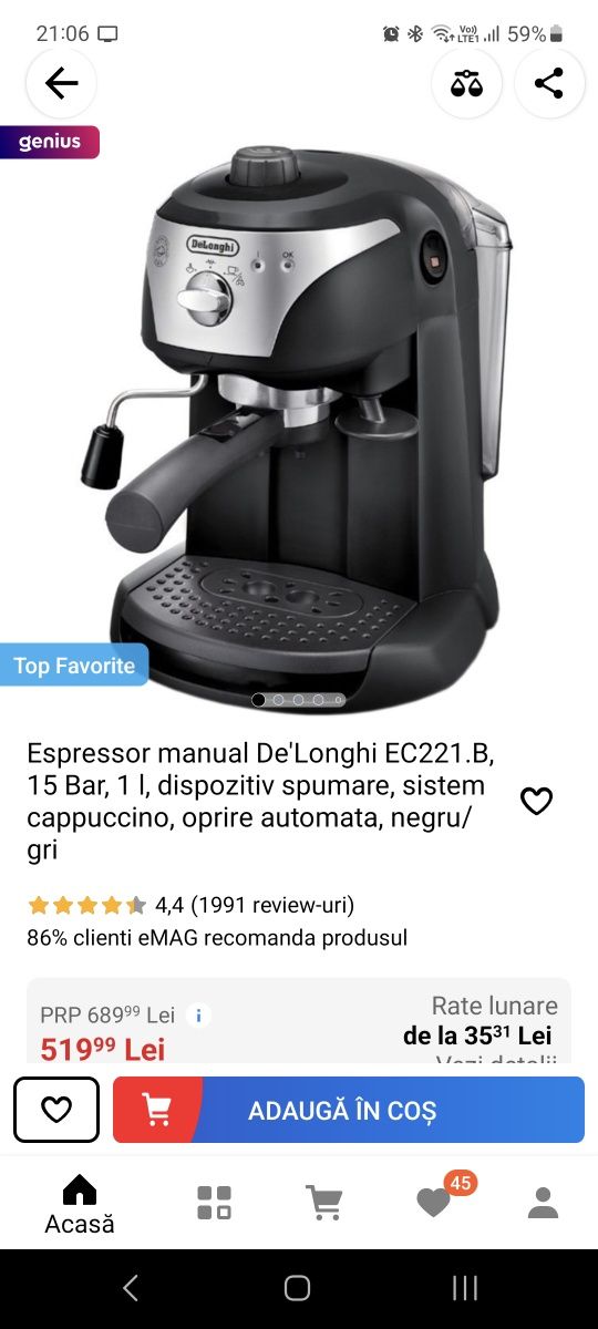 Espressor Delonghi foarte puțin utilizat