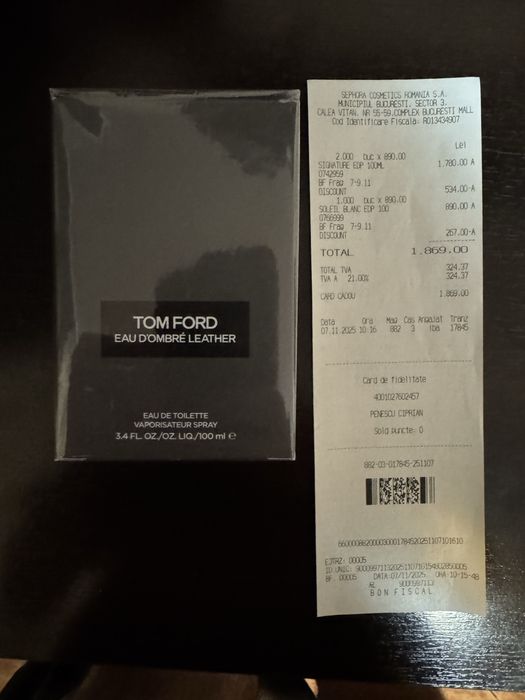 Tom Ford - Eau D’Ombre Leather EDT, sigilat,original, cumpărat Sephora