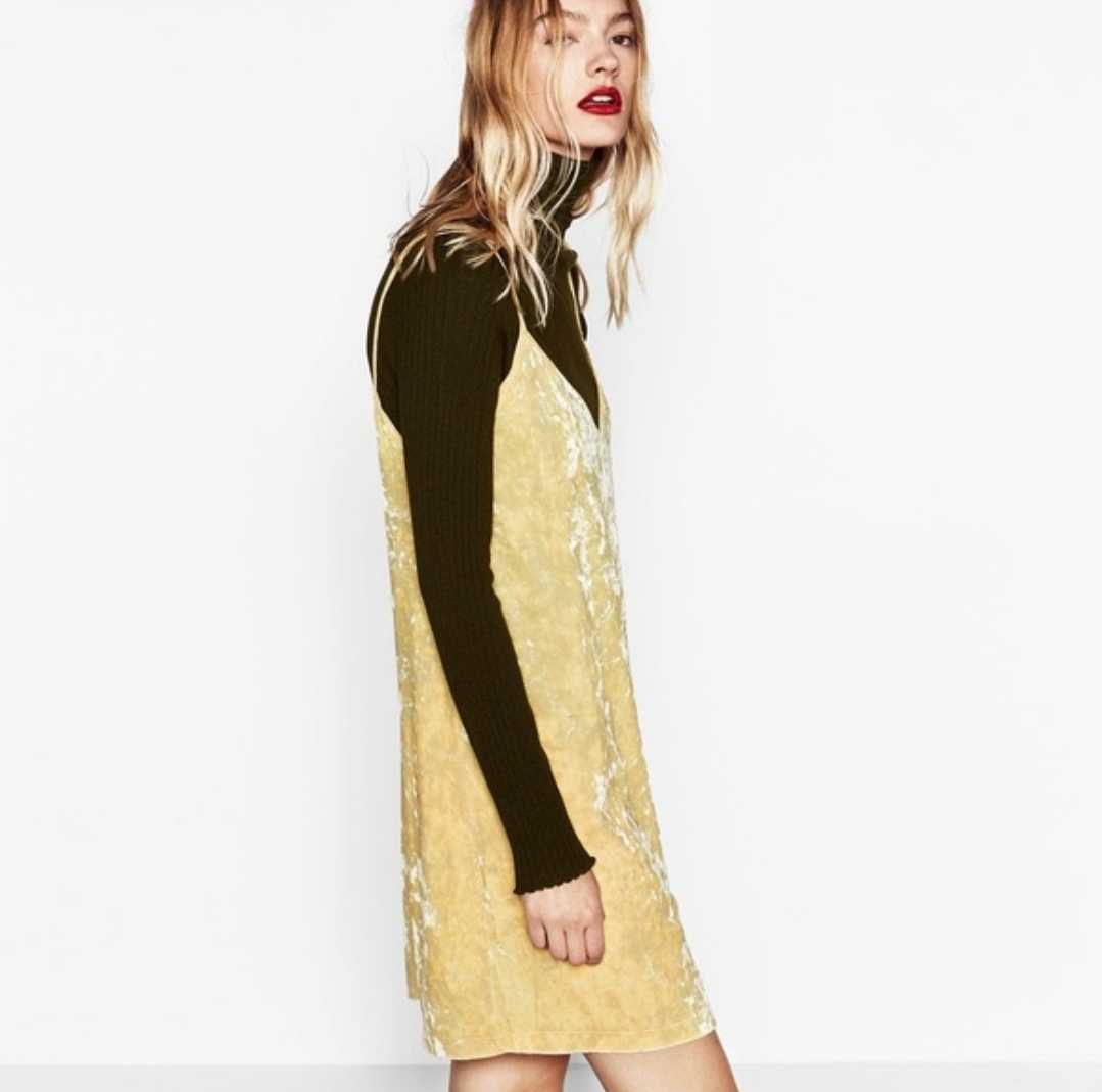 Zara къса рокля от жълто кадифе