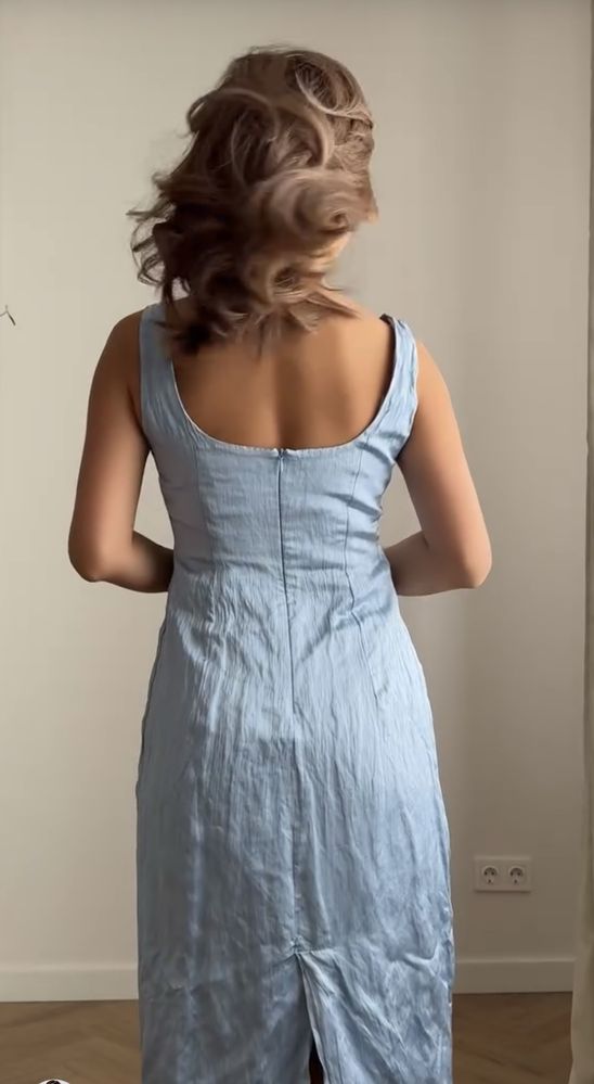 Rochie eleganta Zara, bleu, satin , XS