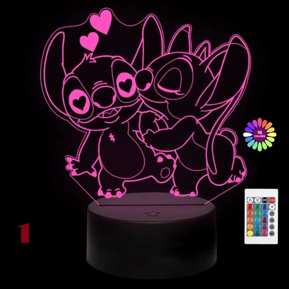 Lampa led 3D, Jucarii, lumina de veghe, veioza, Stitch & Angel, cadou