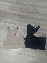 Crop Top Zara Bershka Crem Bej Nude /Negru Marimea 36/S