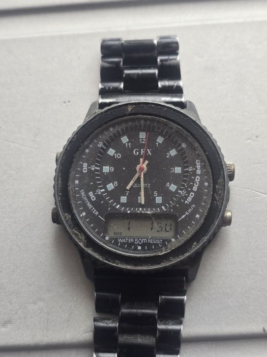 Vand ceas GFX analog+digital display QUARTZ, Black