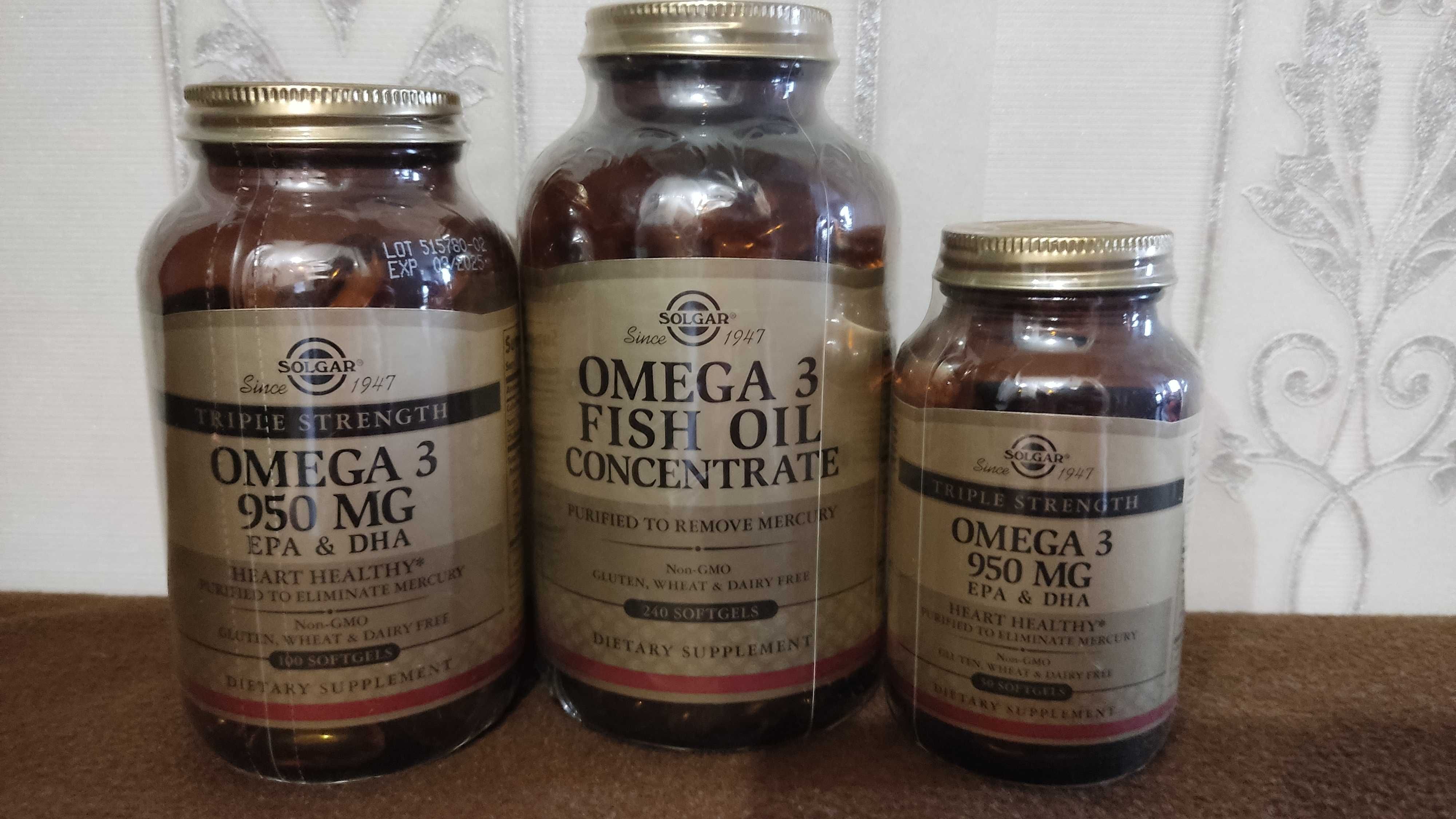 Solgar, Рыбий жир, концентрат, Омега 3, Omega 3, 50, 100, 240 капсул