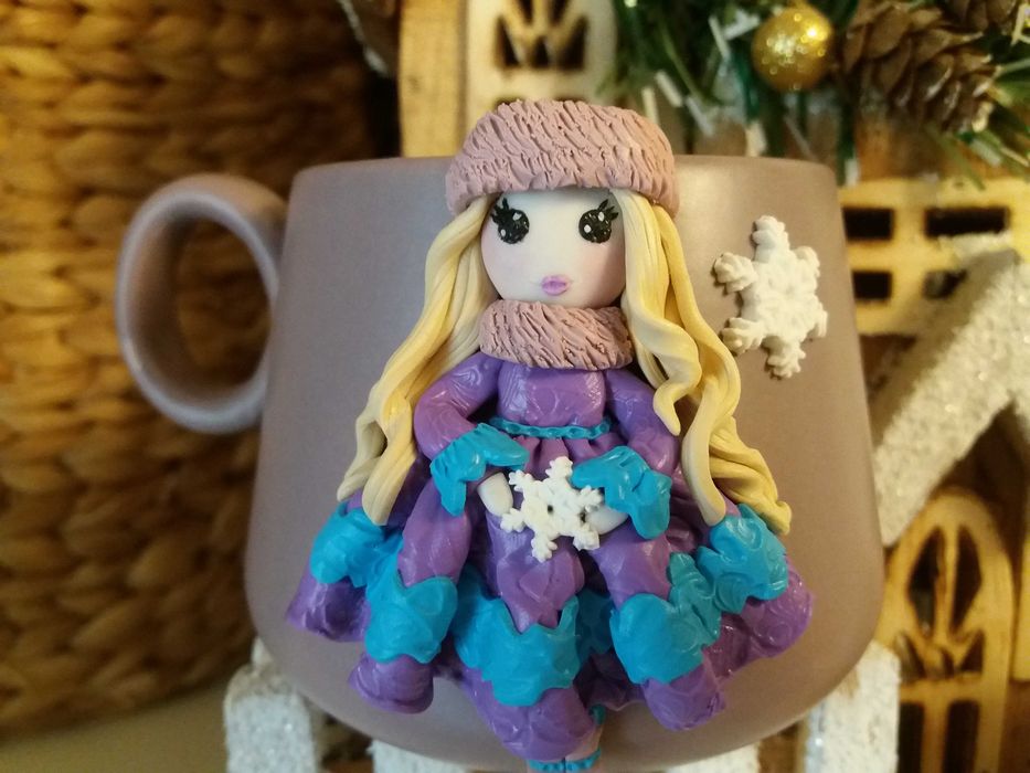 Cadou Craciun pentru sotie iubita cana papusa handmade