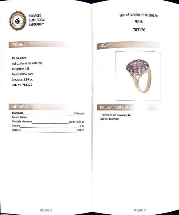 Inel vechi din aur de 12K si diamante naturale