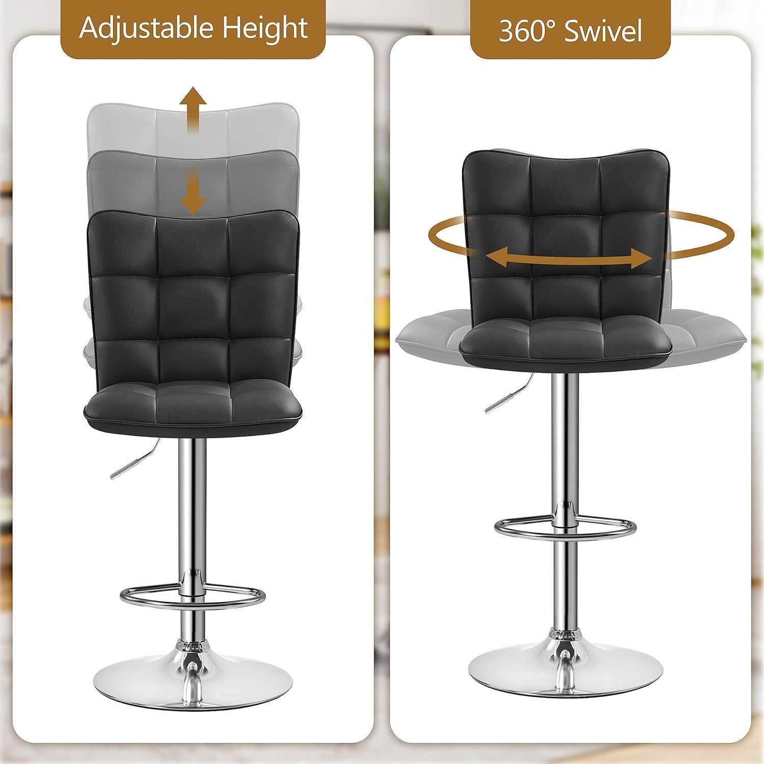 Set 2 scaune bar reglabile, rotative, piele PU | 614159 Black(2pcs)