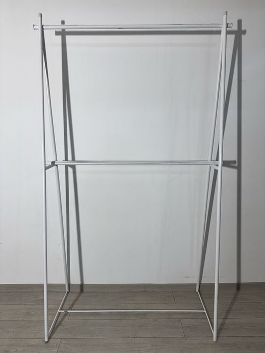 Stender Umerașe; Suport Haine Metalic Înalt Cu Două Bare, Alb Mat