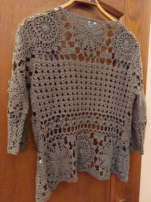 CARDIGAN lung Watcher negru dantela lana 40% M ȘI VESTĂ-ȘAL crem NOI