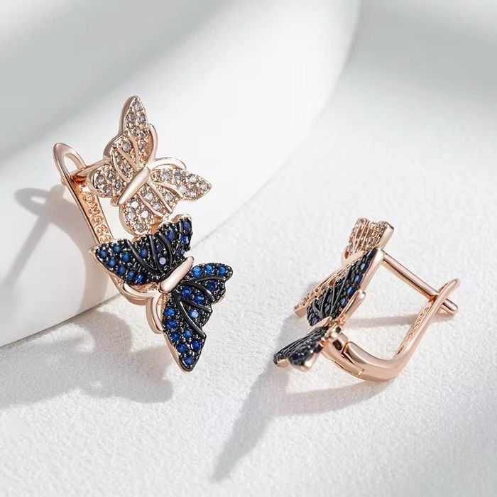 Cercei De Luxe Exquisite Duo Butterfly, placati cu aur roz 14k