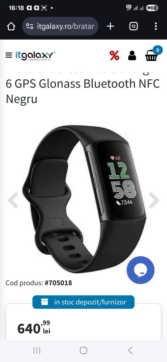 Bratara Fitness Fitbit Charge 6 GPS Glonass Bluetooth NFC Negru, nou