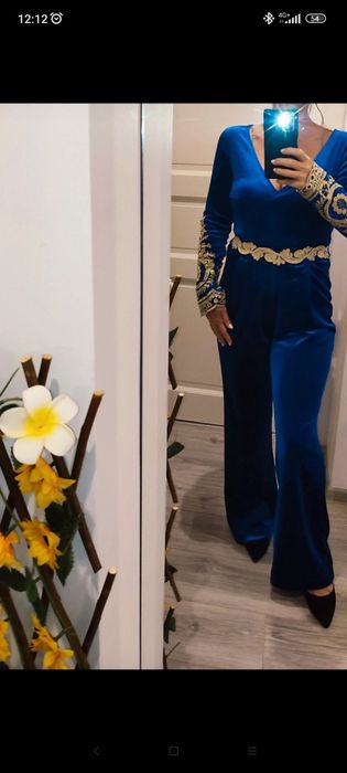 Salopeta catifea albastru-regal, model rar