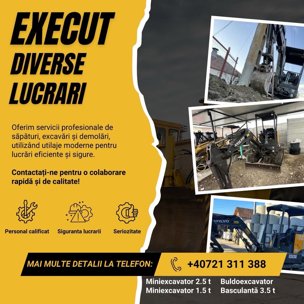 Inchiriez miniexcavator miniincarcator buldoexcavator demolari