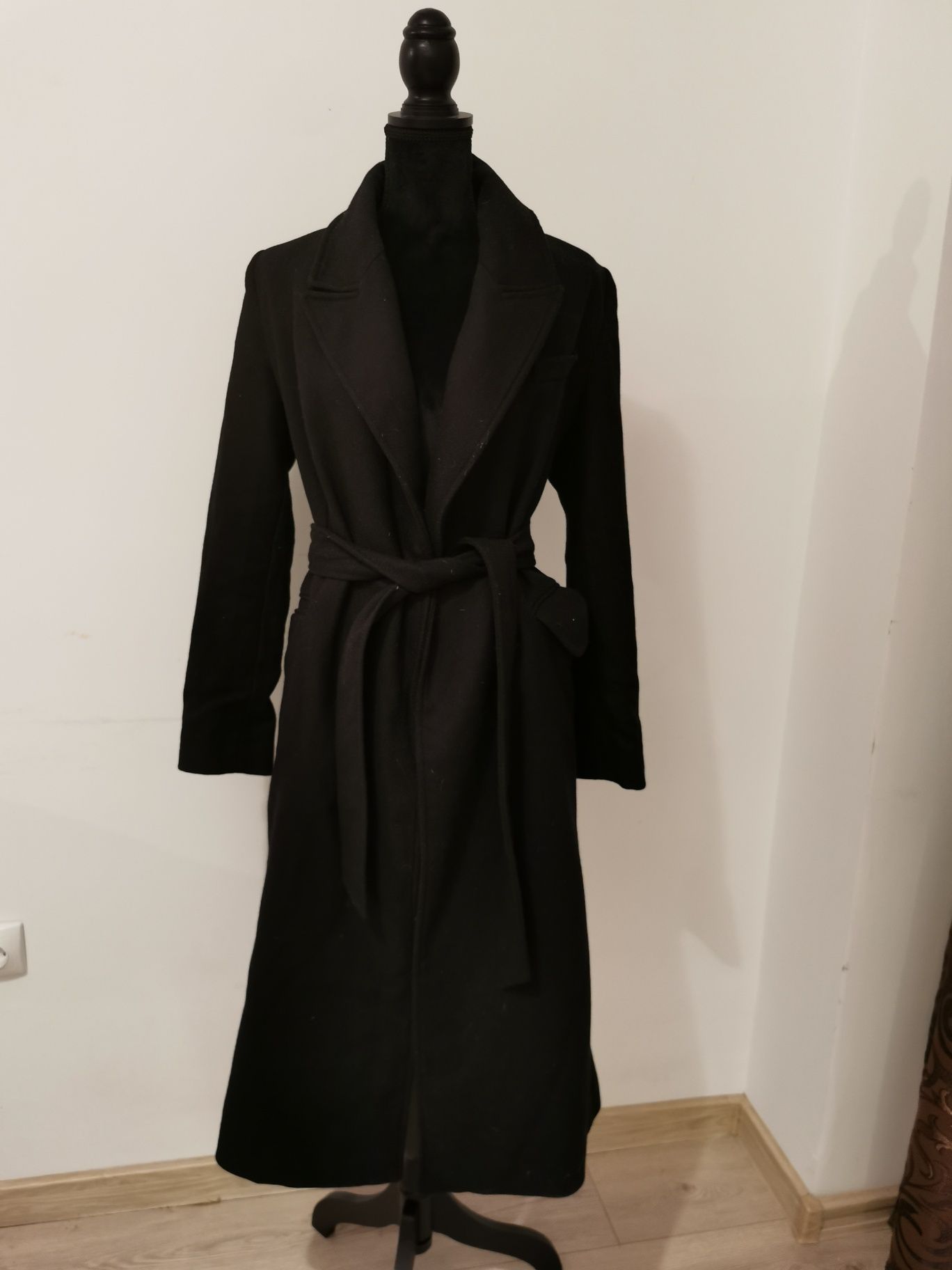 Palton lung negru lana