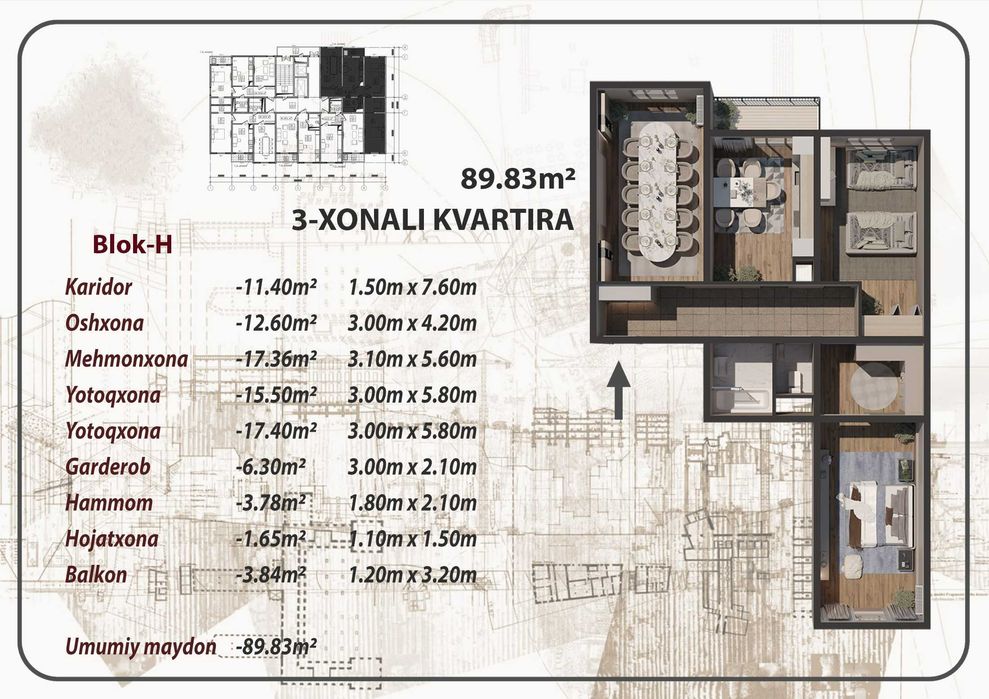 12 млн.сум в рассрочку -3-х комнатная кв.!Трех этапный расчет!  (XS)