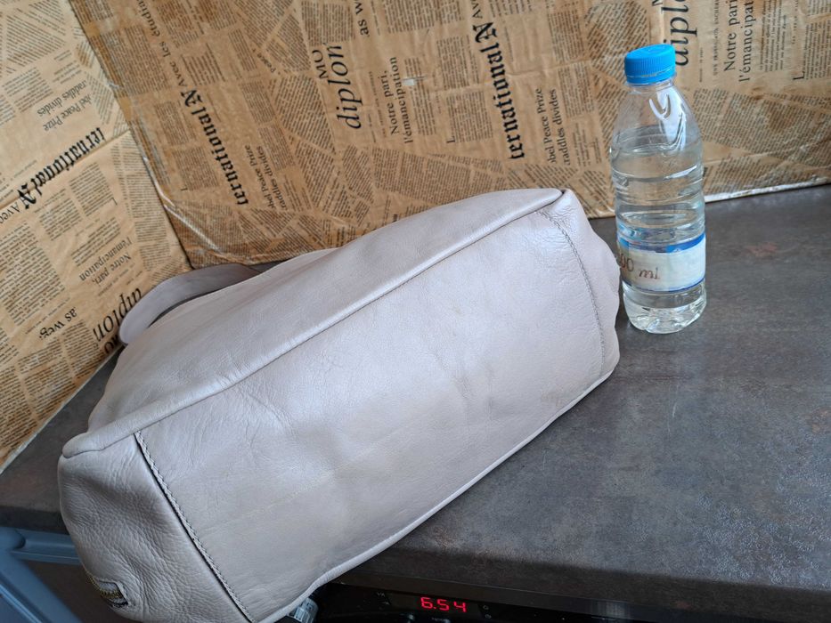 дамска чанта,Jil Sander,бежова,кожена торба-естествена кожа