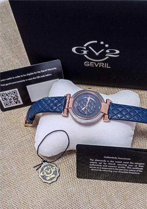 Ceas  Gv2 By Gevril  1509-L3 Berletta Diamond Quartz Blue Dial- Femei