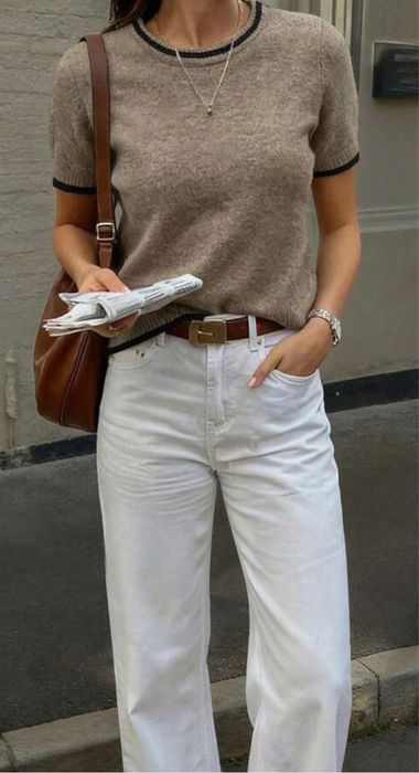 Пуловер с къс ръкав кафяв