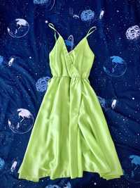 Зелена лятна рокля сатен