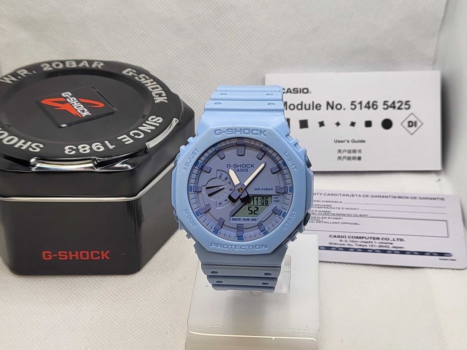 Ceas Sport Casio G-Shock GA-2100 Neon Blue – Nou, Garanție 2 Ani