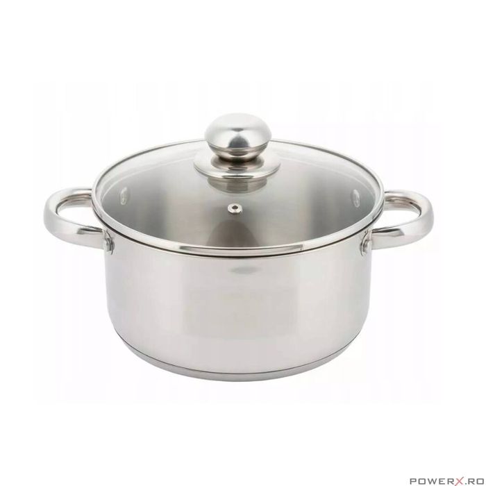 Oala din inox 4litri cu capac sticla, 20 cm,fund termic multistrat,