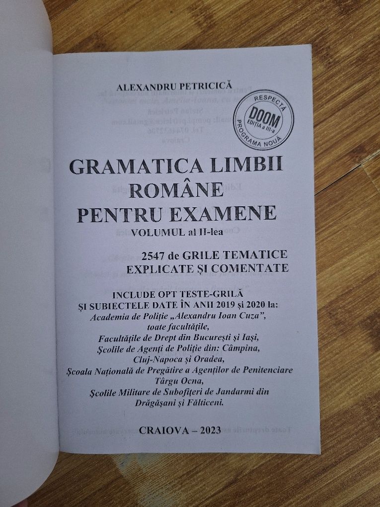 Carte "Gramatica limbii romane" vol 2