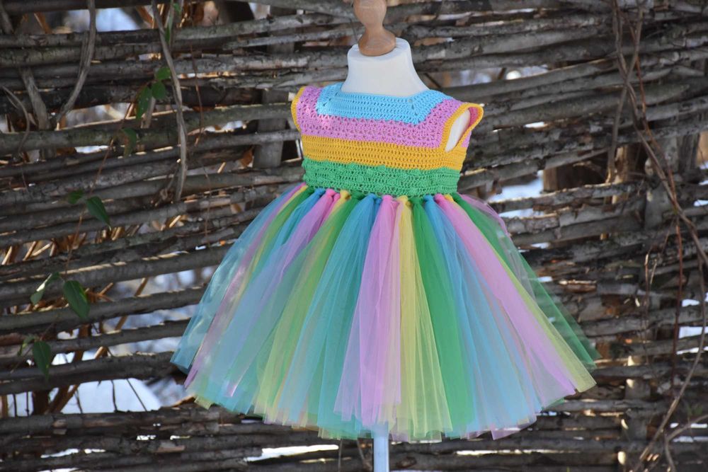 Rochita printesa tutu cu top crosetat, marime 1-2 ani