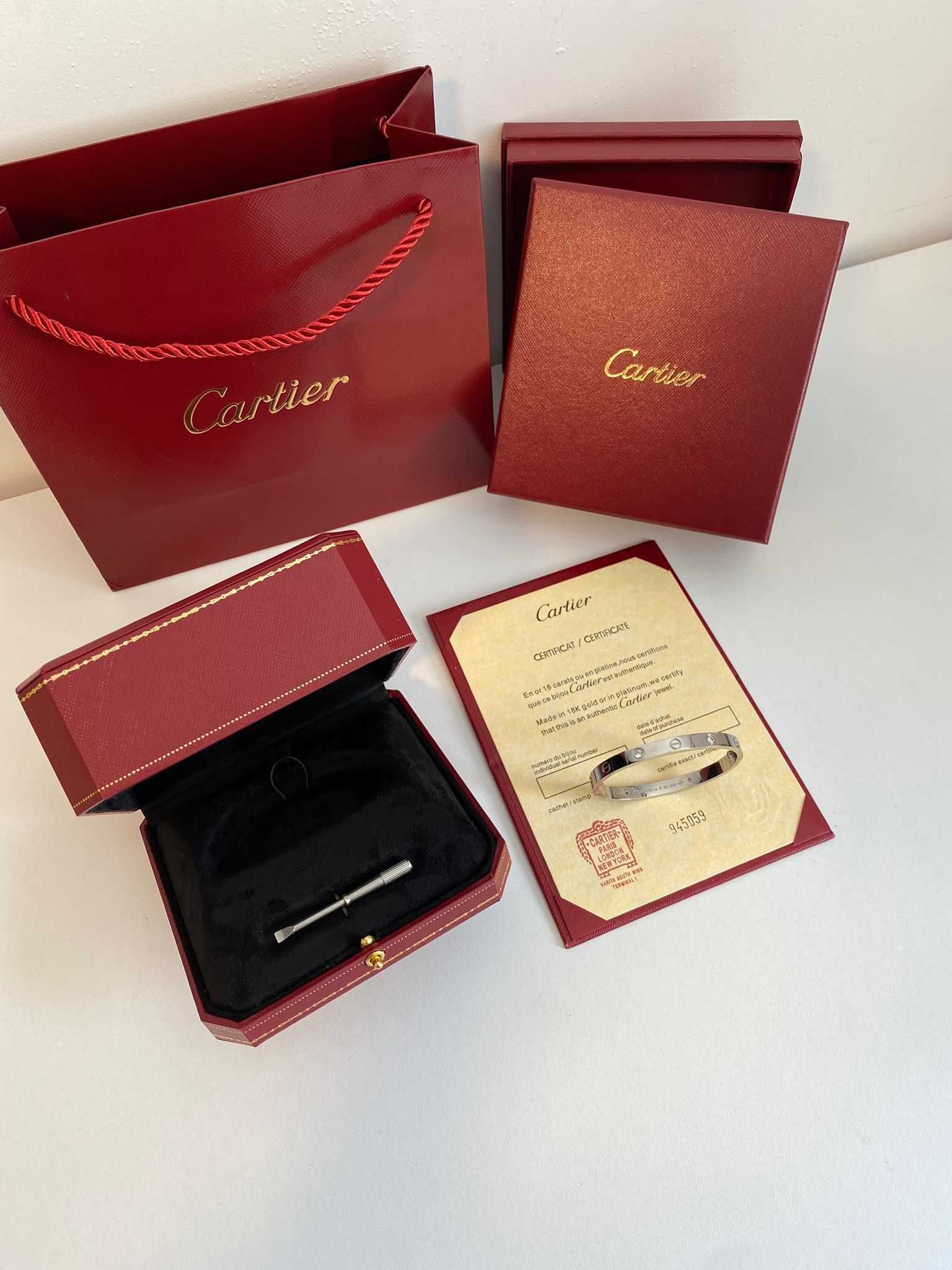 Brățară Cartier LOVE 19 aur alb 23K cu diamante