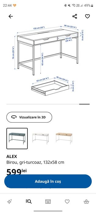 Birou IKEA Alex gri-turcoaz