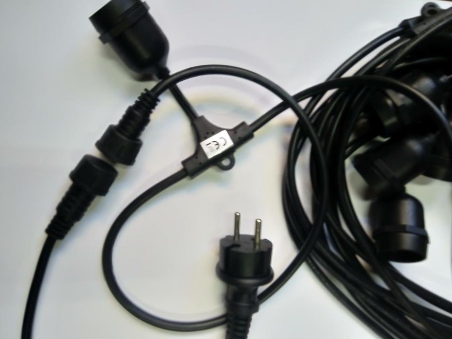 Декоративен кабел 10м-10 фасунги и 15м-15 фасунги- влагозащитен. ПРОМО