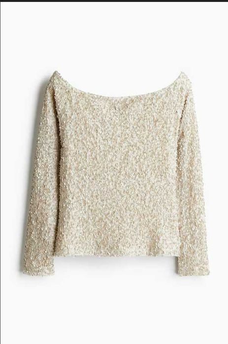 Блуза с пайети H&M, цвят светлобежов, размер S