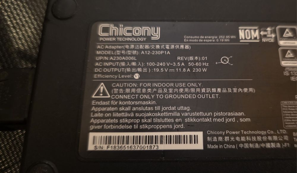 Incarcator original laptop Acer Predator 19.5V 11.8A 230W (7.4x5.0)